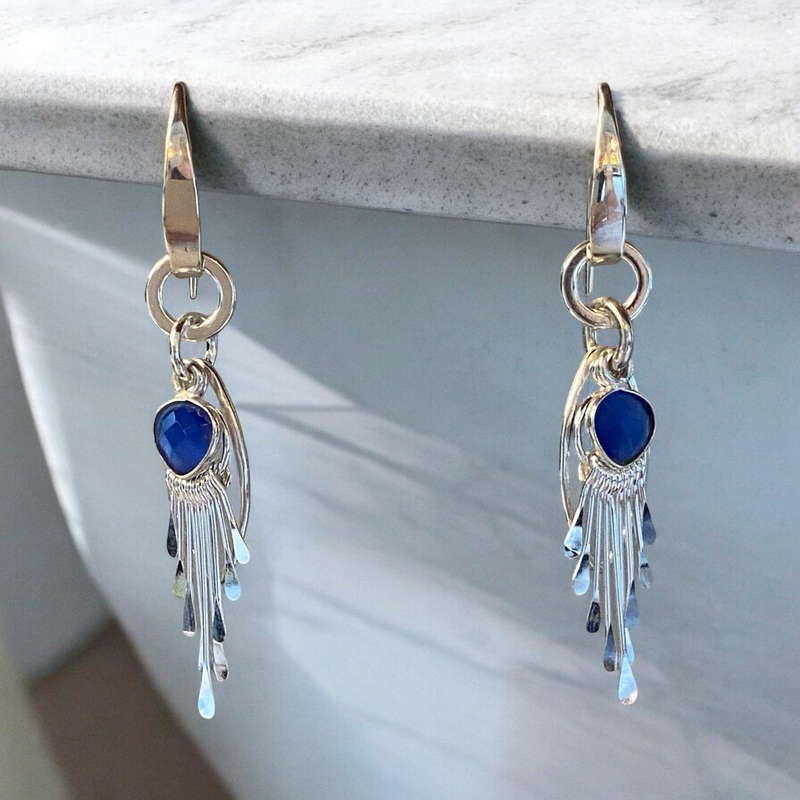 Mona Lisa Blue Quartz Handmade Dangle Earrings