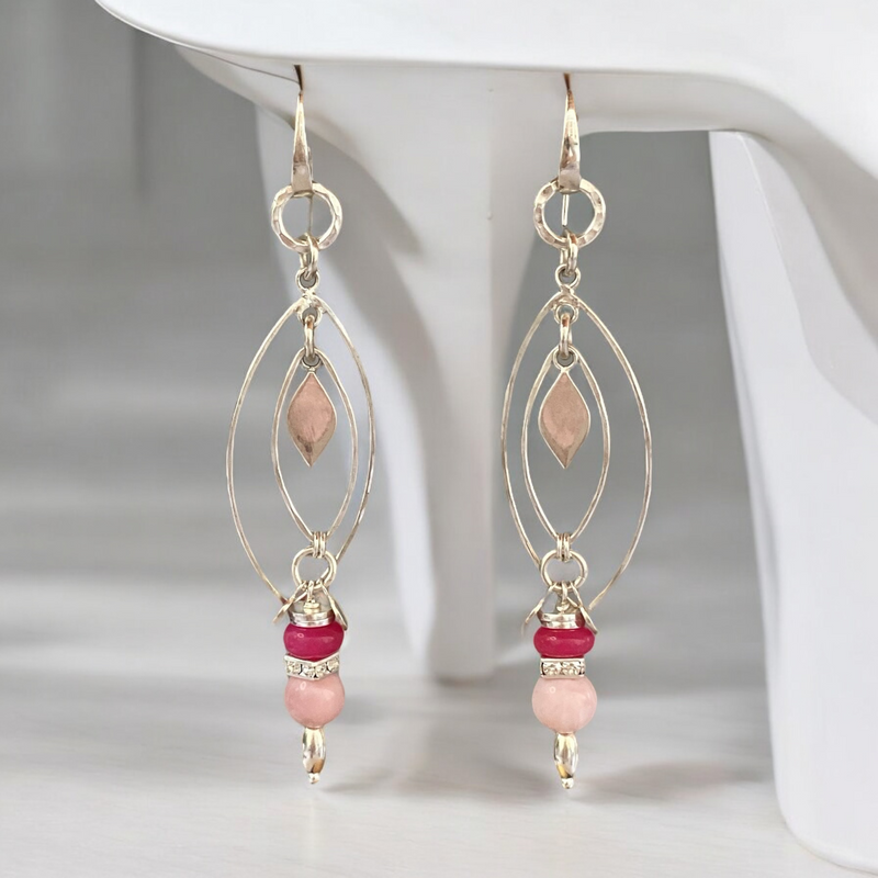 Sterling Silver, Pink Peruvian Opal and Pink Onyx Handmade Earrings