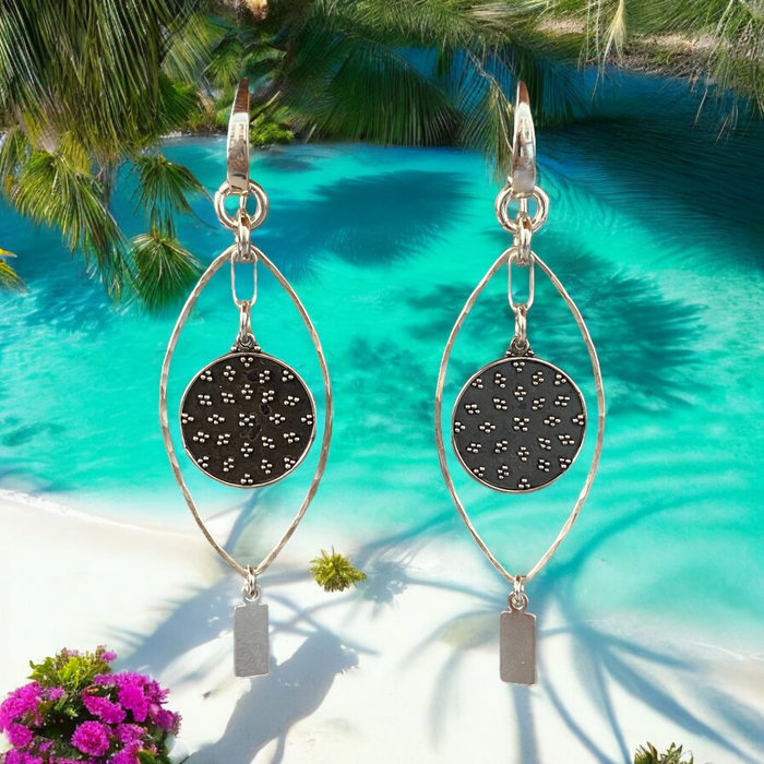 Oxidized Sterling Silver Shield Dangle Earrings