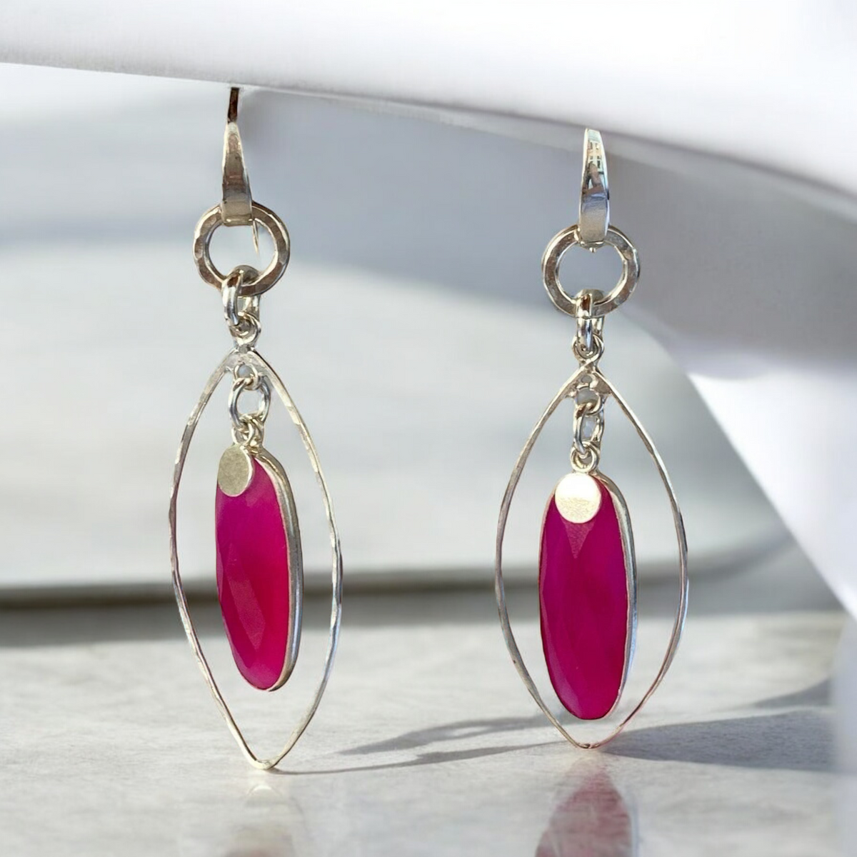 Fuschia Pink Chalcedony and Sterling Silver Handmade Dangle Earrings