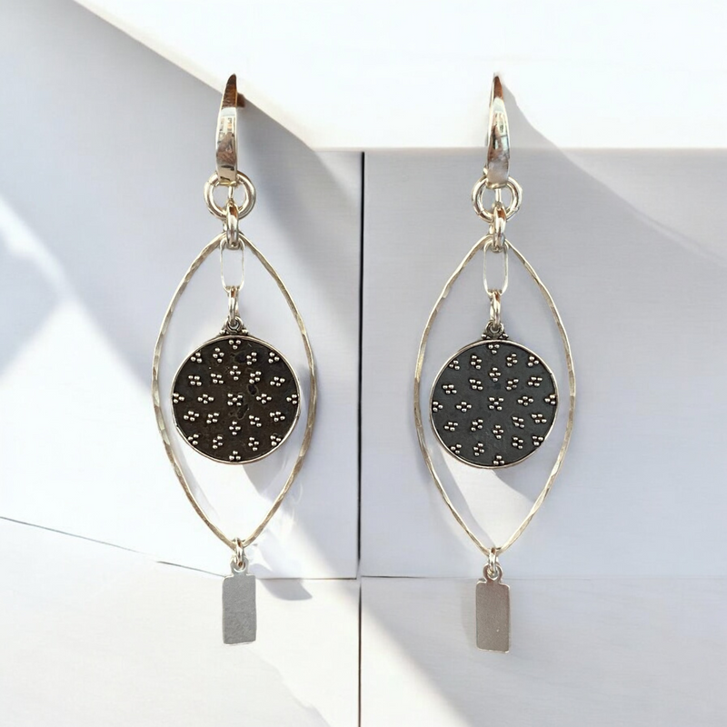 Oxidized Sterling Silver Shield Dangle Earrings