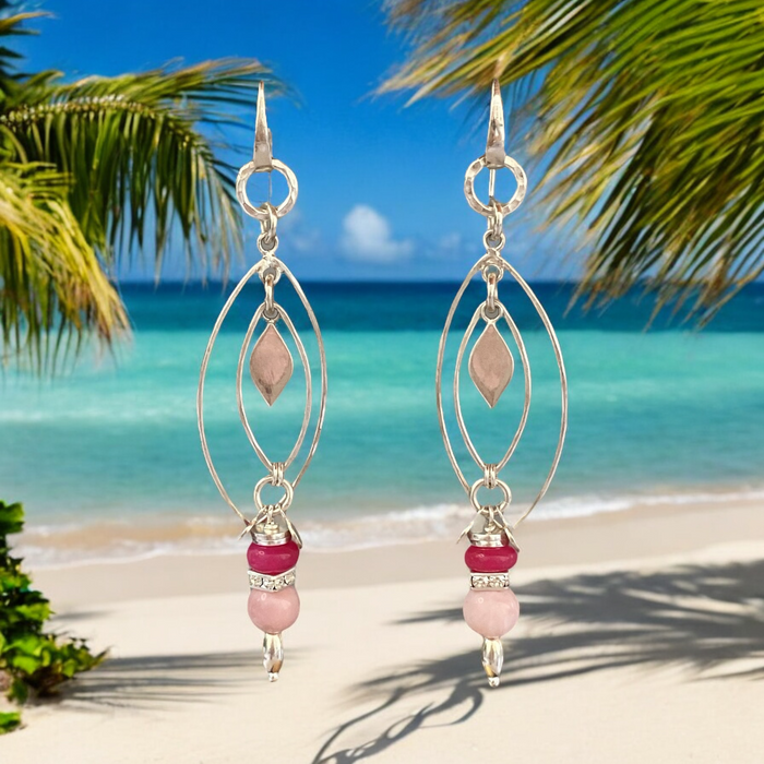 Sterling Silver, Pink Peruvian Opal and Pink Onyx Handmade Earrings