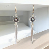 Peacock Freshwater Pearl and Sterling Silver Handmade Dangle Earrings