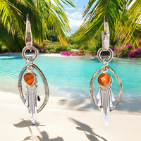 Mona Liisa Orange Burst and Sterling Silver Handmade Dangle Earrings