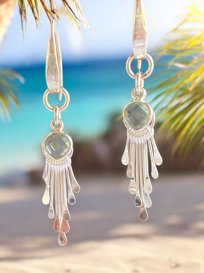 Aqua Quartz Sterling Silver Handmade Dangles