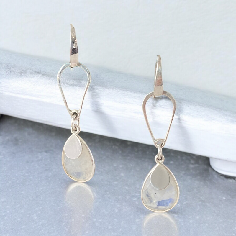 Moonstone Teardrop Sterling Silver Dangle Earrings