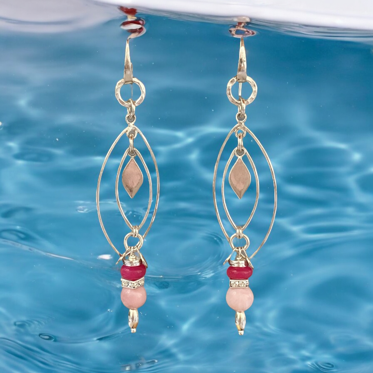 Sterling Silver, Pink Peruvian Opal and Pink Onyx Handmade Earrings