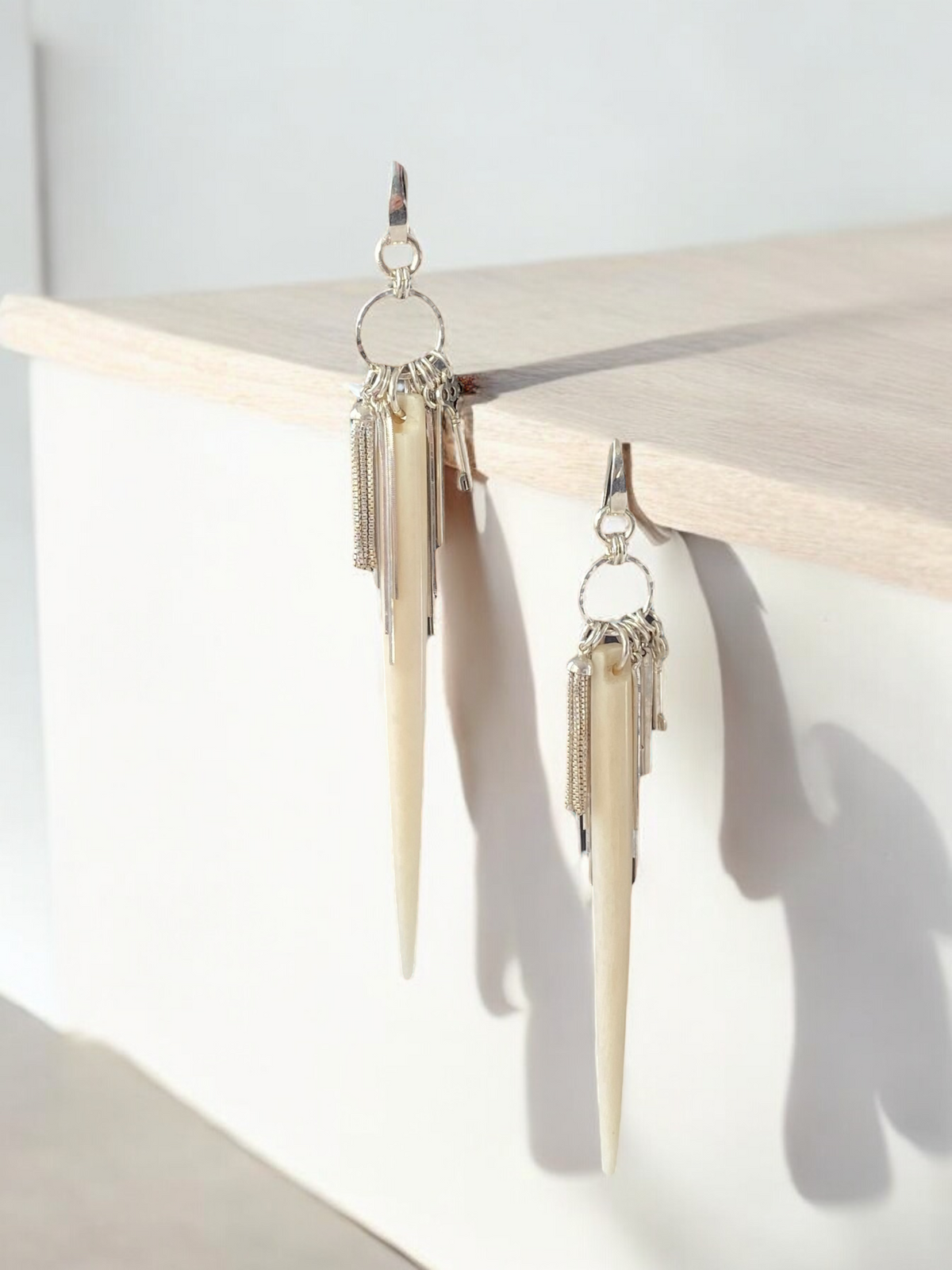 Buffalo Bones Spike and Sterling Silver Dangle Earrings accented by Sterling Silver Keys, Liquid Silver & Tassels