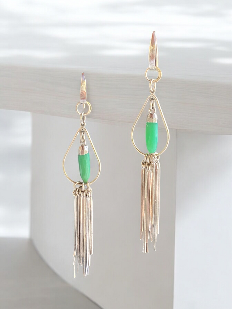 Chrysophase and Sterling Silver Handmade Dangle Earrings