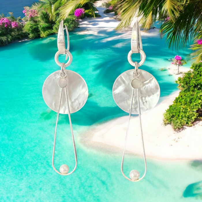 Modern Pearl Sterling Silver Teardrop Earrings