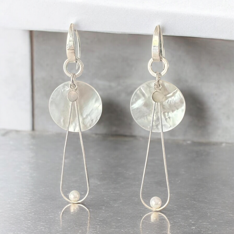 Modern Pearl Sterling Silver Teardrop Earrings