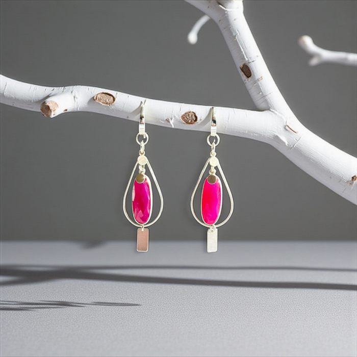 Fuschia Pink Chalcedony and Sterling Silver Handmade Earrings