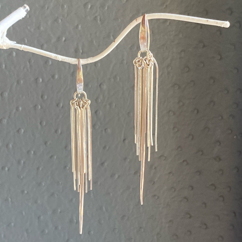 Buffalo Bones Spike and Sterling Silver Dangle Earrings accented by Sterling Silver Keys, Liquid Silver & Tassels