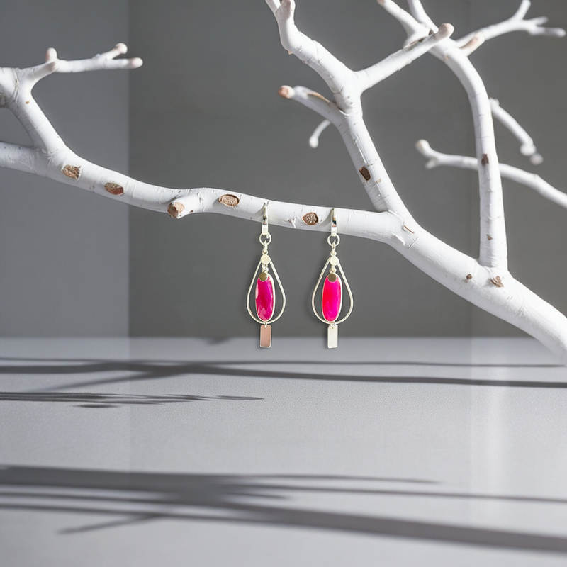 Fuschia Pink Chalcedony and Sterling Silver Handmade Earrings