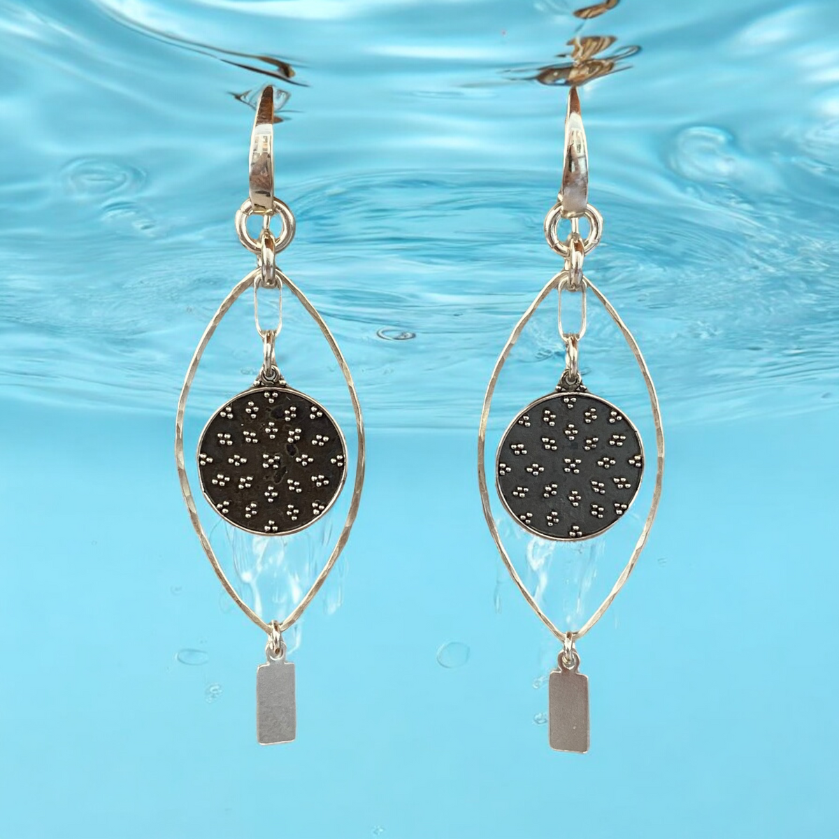 Oxidized Sterling Silver Shield Dangle Earrings