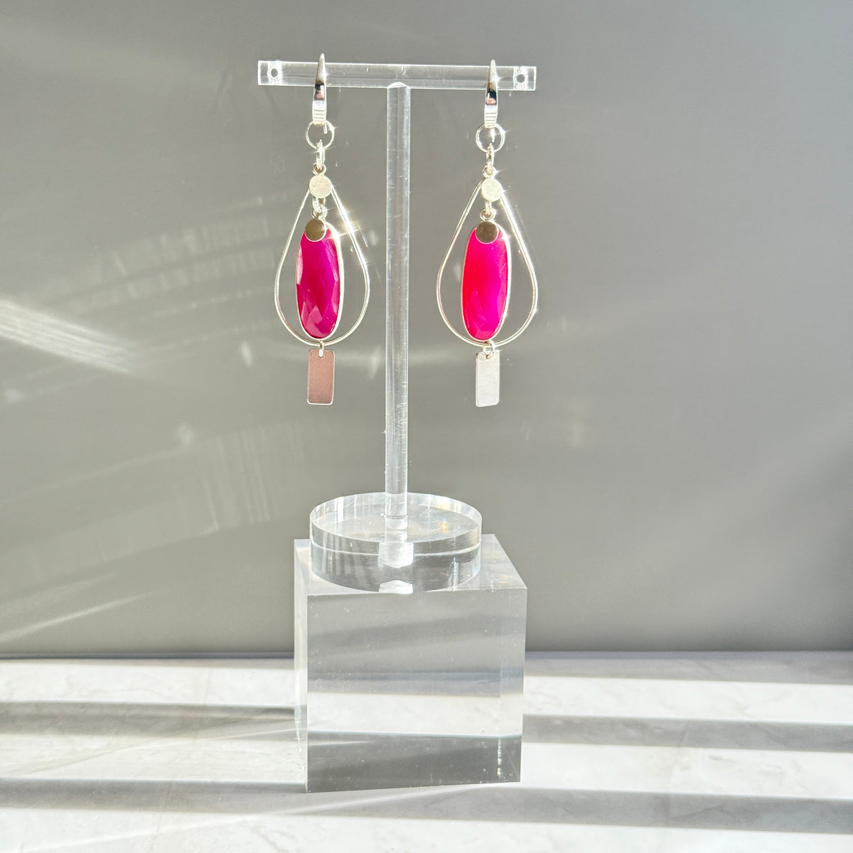 Fuschia Pink Chalcedony and Sterling Silver Handmade Earrings