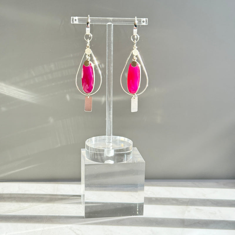 Fuschia Pink Chalcedony and Sterling Silver Handmade Earrings