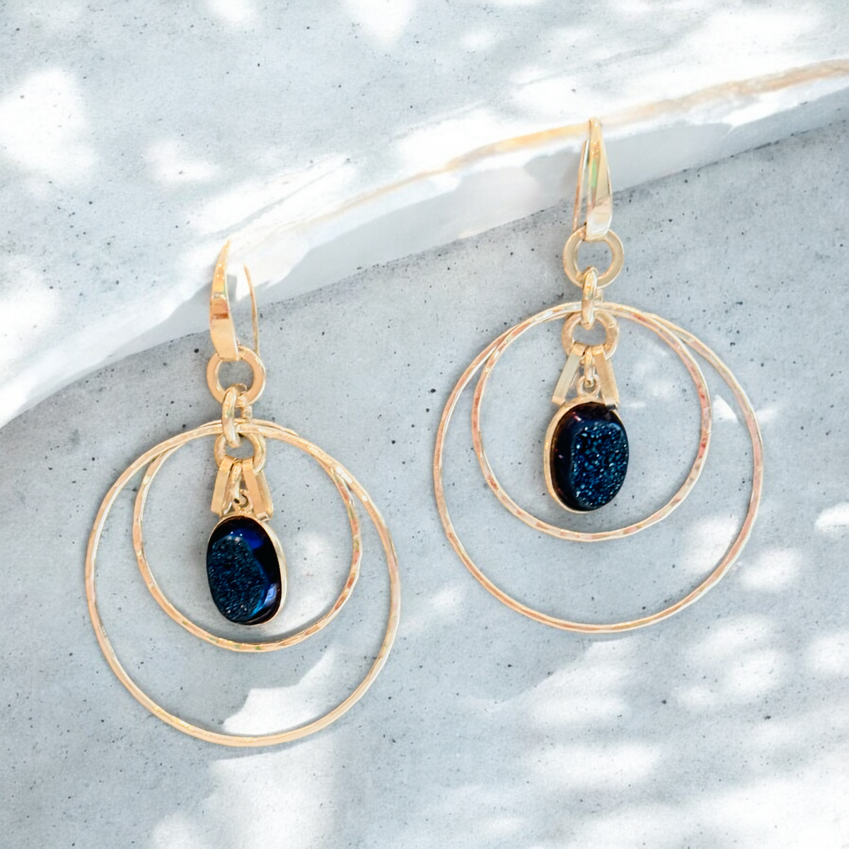 Mystic Blue Druzy Sterling Silver Hoops