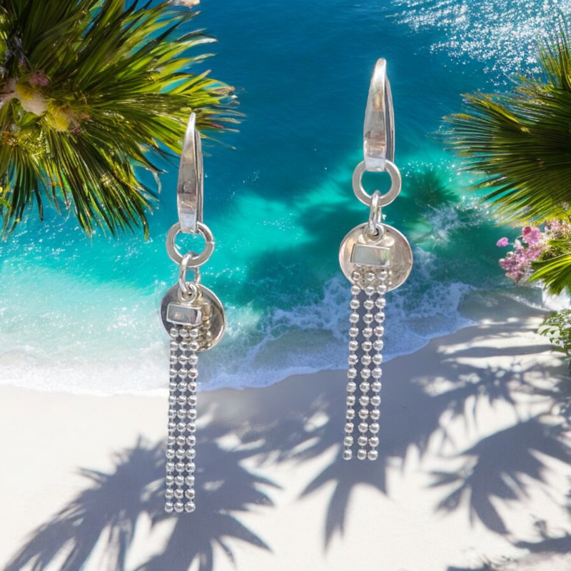 Sterling Silver Beaded Tassel Dangle Earrings