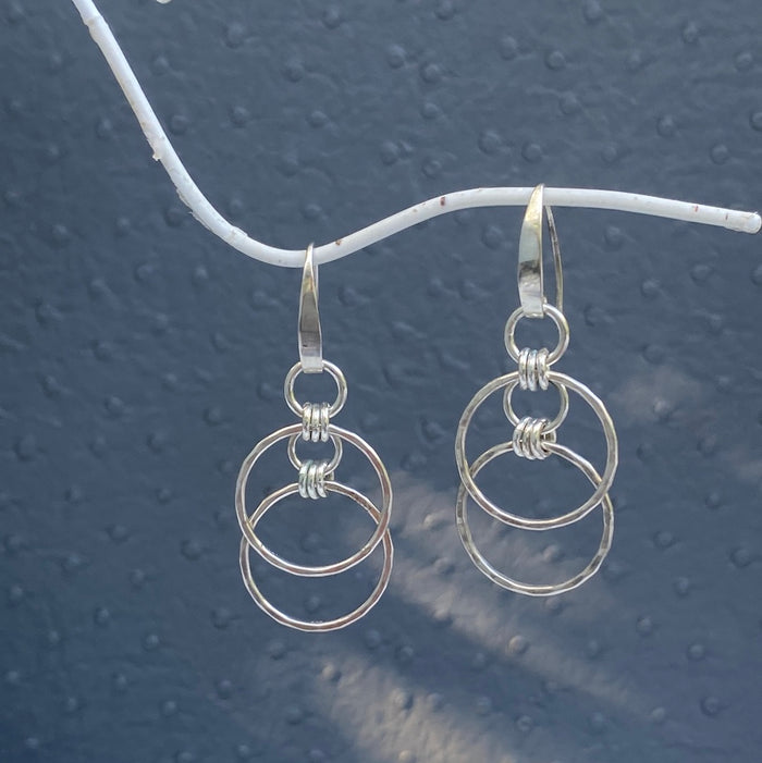 Sterling Silver Dainty Circle Dangle Earrings