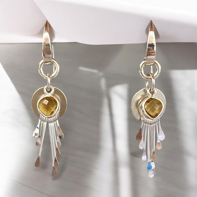 Topaz Quartz and Sterling Silver Handmade Sterling Silver Dangle Earrings