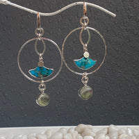 Turquoise Fan Hoops Sterling Silver Earrings