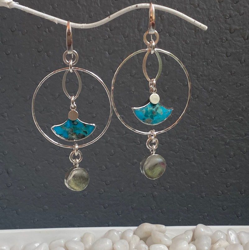 Turquoise Fan Hoops Sterling Silver Earrings