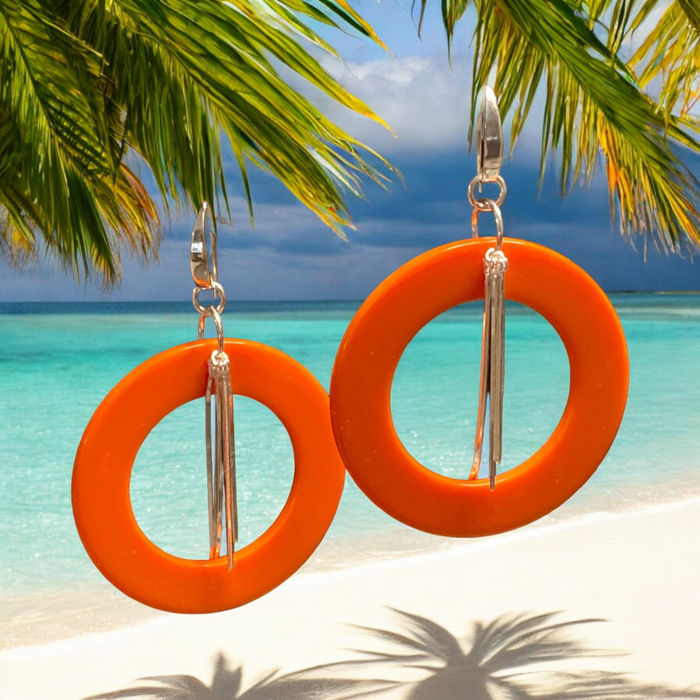 Orange Vintage Lucite and Sterling Silver Hoopti Earrigs