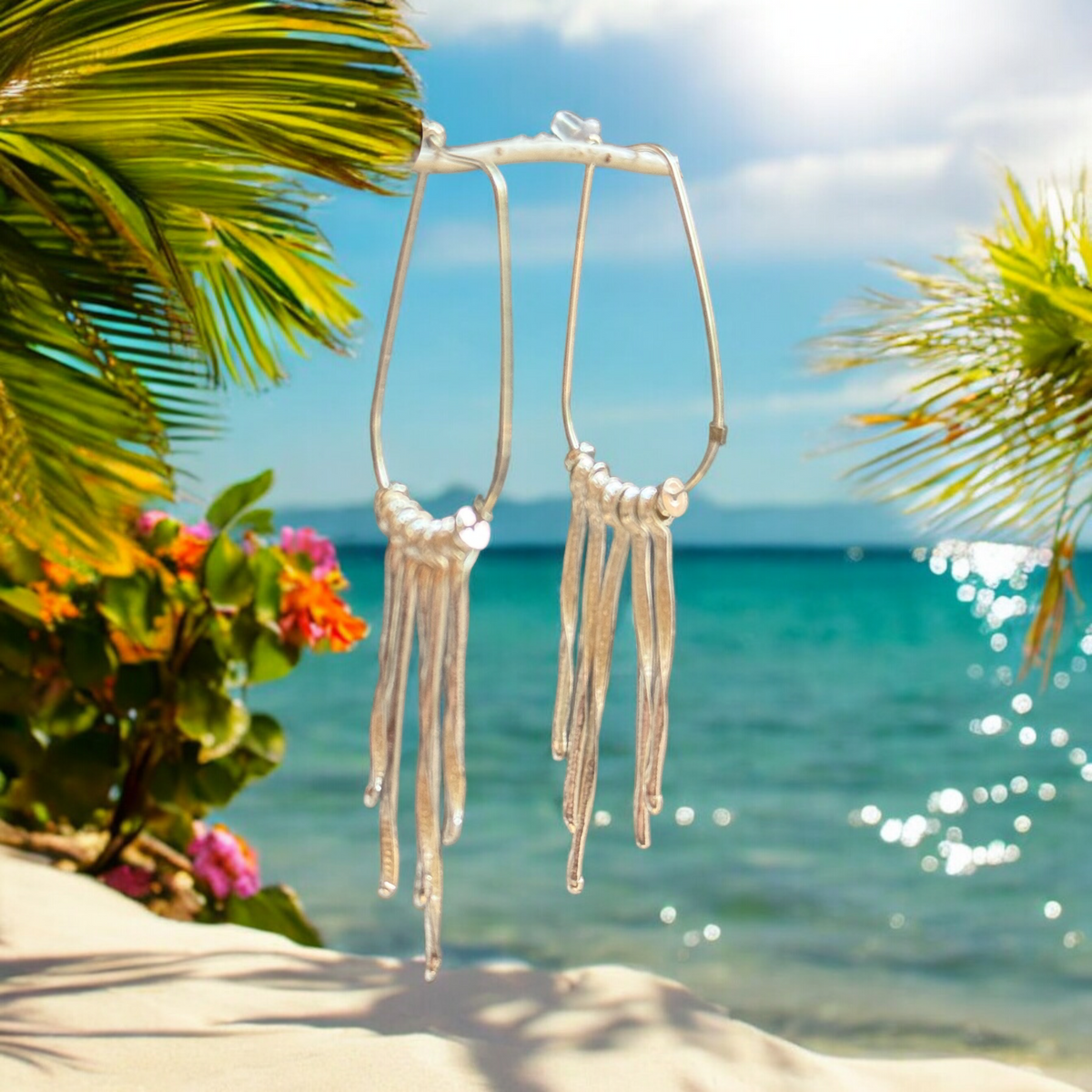 Sterling Silver Hoop Earrings accented by Sterling Silver Branches