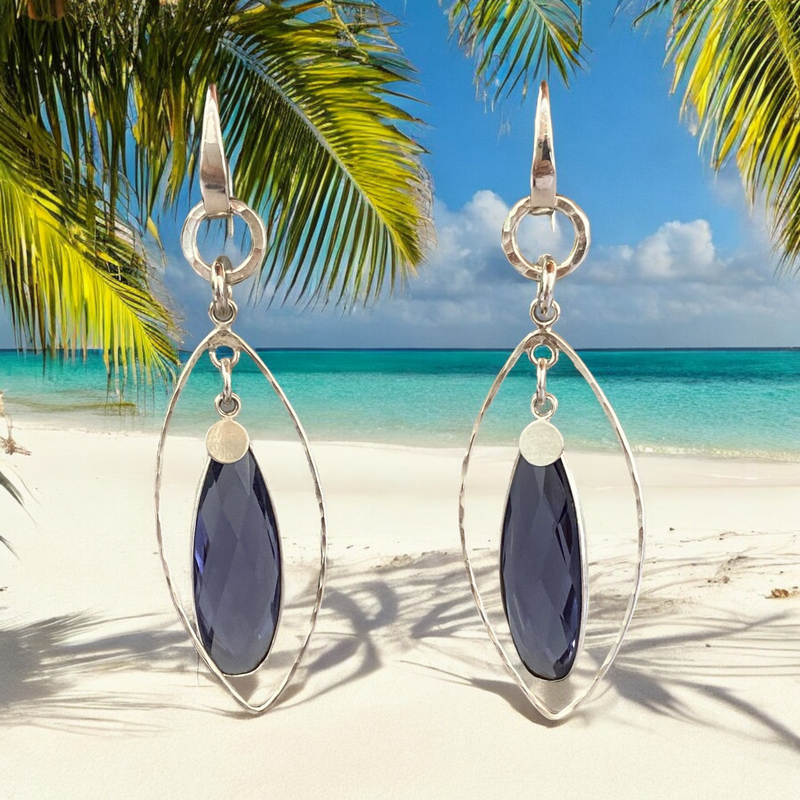 Iolite Quartz snd Sterling Sterling Silver Handmade  Dangle Earrings