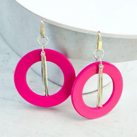 Hot Pink Vintage Lucite and Sterling Silver Hoopty Earrings