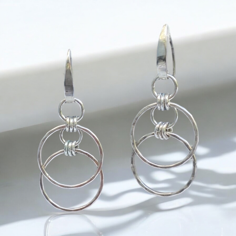 Sterling Silver Dainty Circle Dangle Earrings