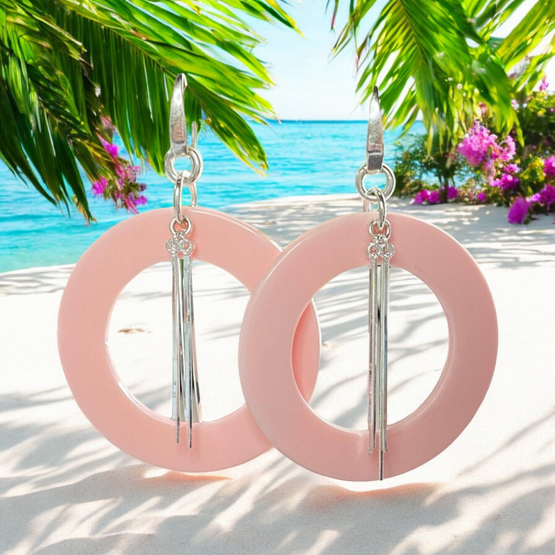 Light Pink Vintage Lucite and Sterling Silver Handmade Hoopti Earrings