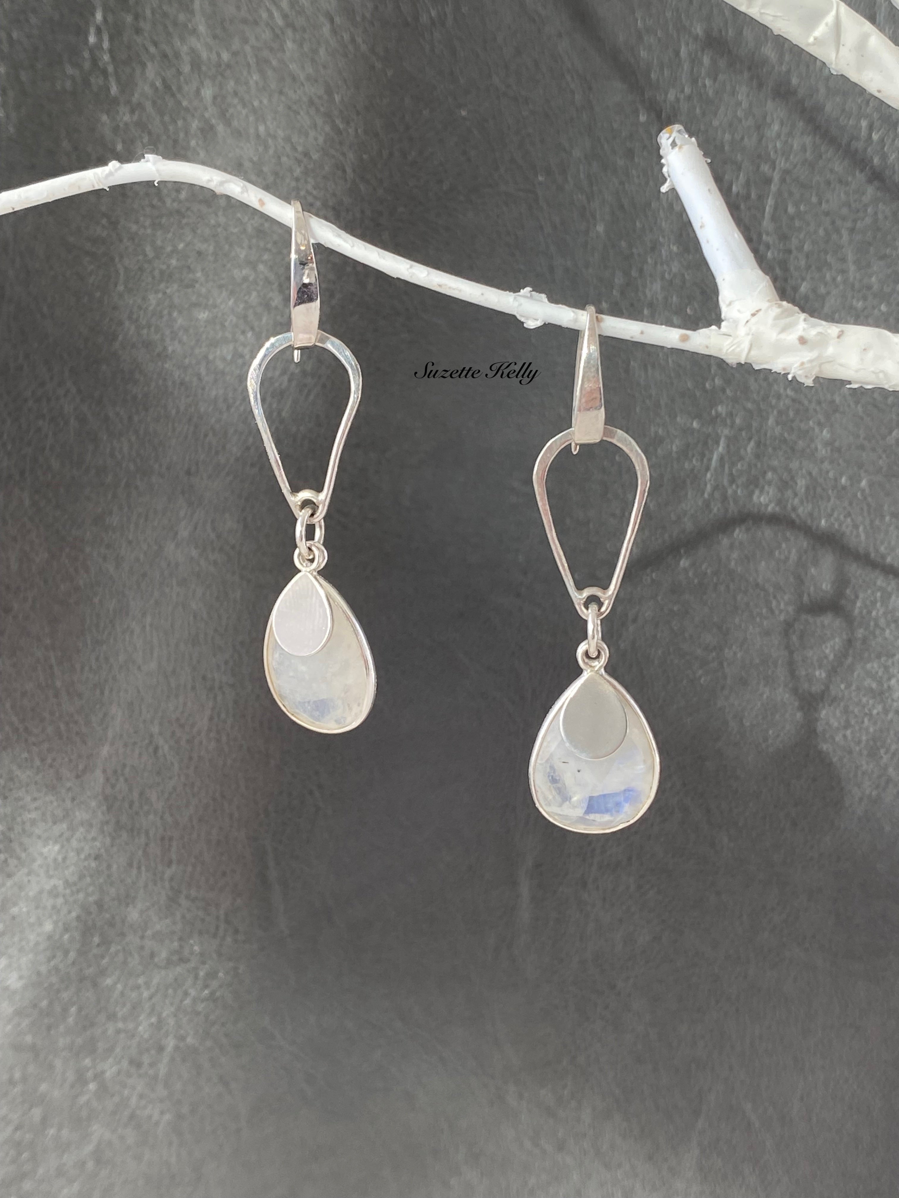 Sterling Silver Light Gray retailer Teardrop Druzy Dangle Earrings