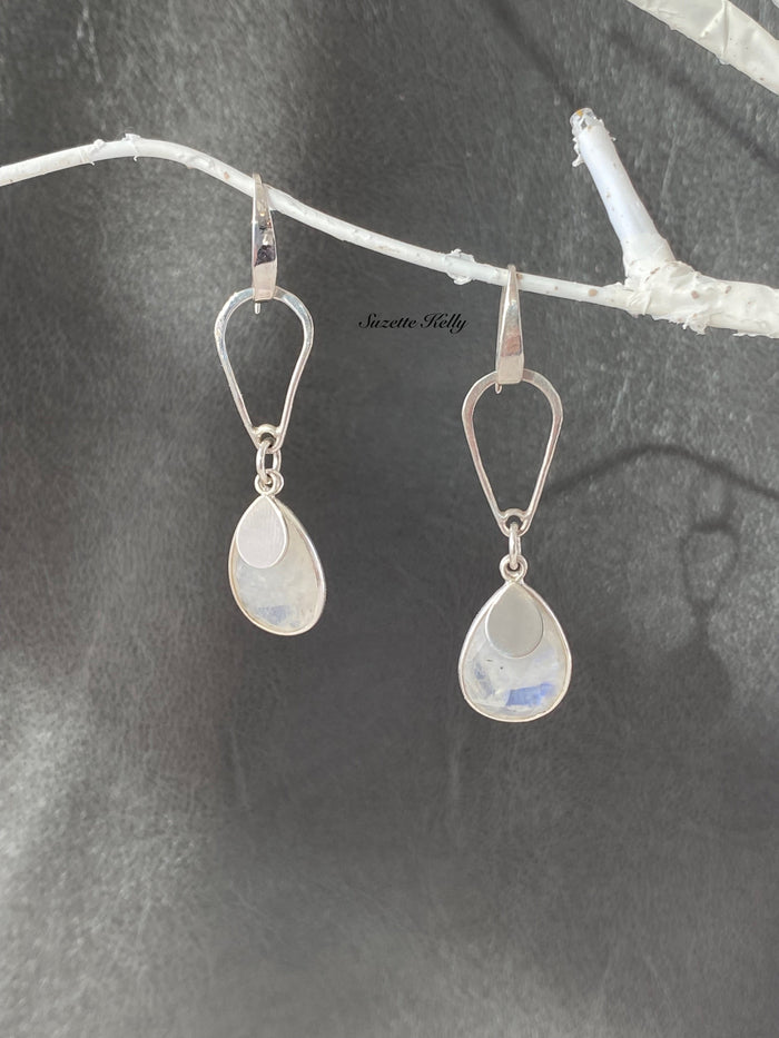 Moonstone Teardrop Sterling Silver Dangle Earrings