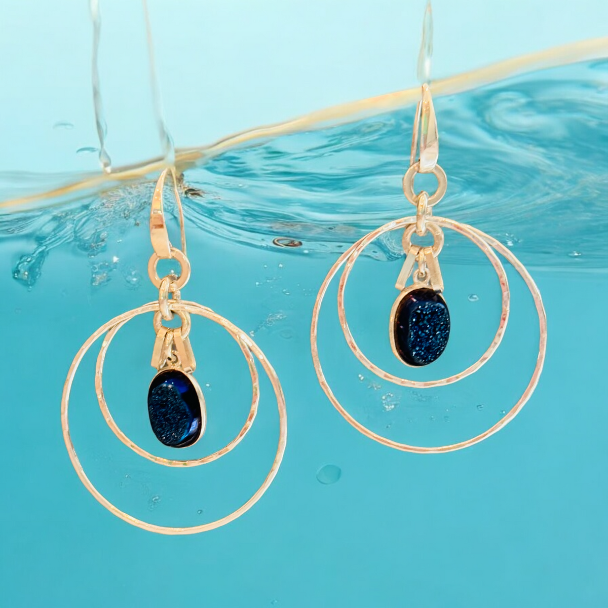 Mystic Blue Druzy Sterling Silver Hoops