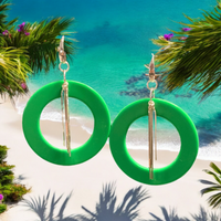 My Lucky Vintage Green Lucite and Sterling Silver Hoopti  Dangles Earrings