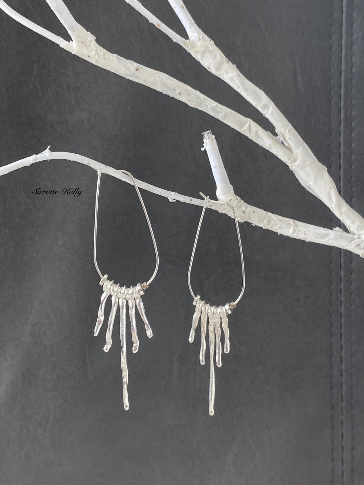 Sterling Silver Hoop Earrings accented by Sterling Silver Branches