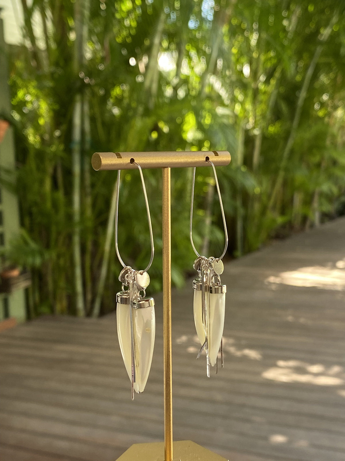 Mother of Pearl Shell Horn Handmade Dangle Earrings