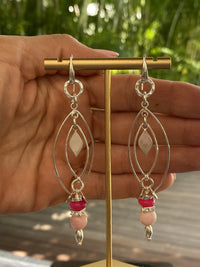 Sterling Silver, Pink Peruvian Opal and Pink Onyx Handmade Earrings