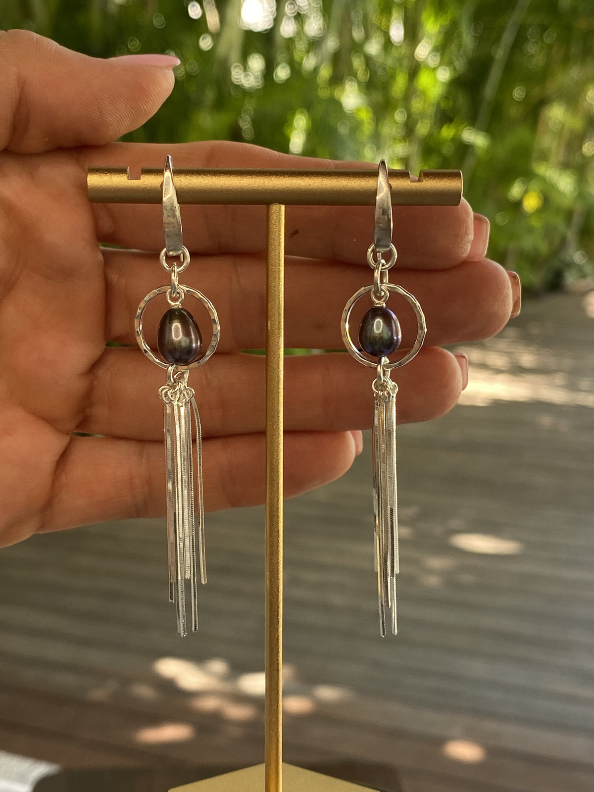 Peacock Freshwater Pearl and Sterling Silver Handmade Dangle Earrings