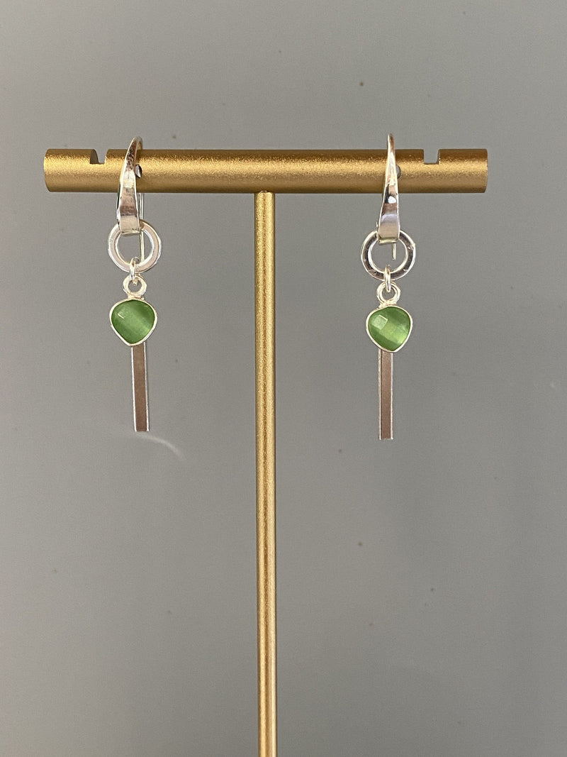 Mona Lisa Green Quartz and Sterling Silver Handmade Dangle Earrings