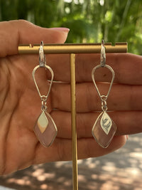 Pink Quartz and Sterling Silver Diamond Shaped Handmade Dangle Earrings