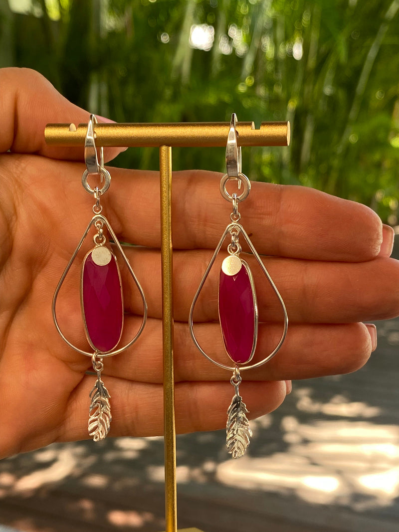 Fuschia Pink Chalcedony and Sterling Silver Handmade Earrings