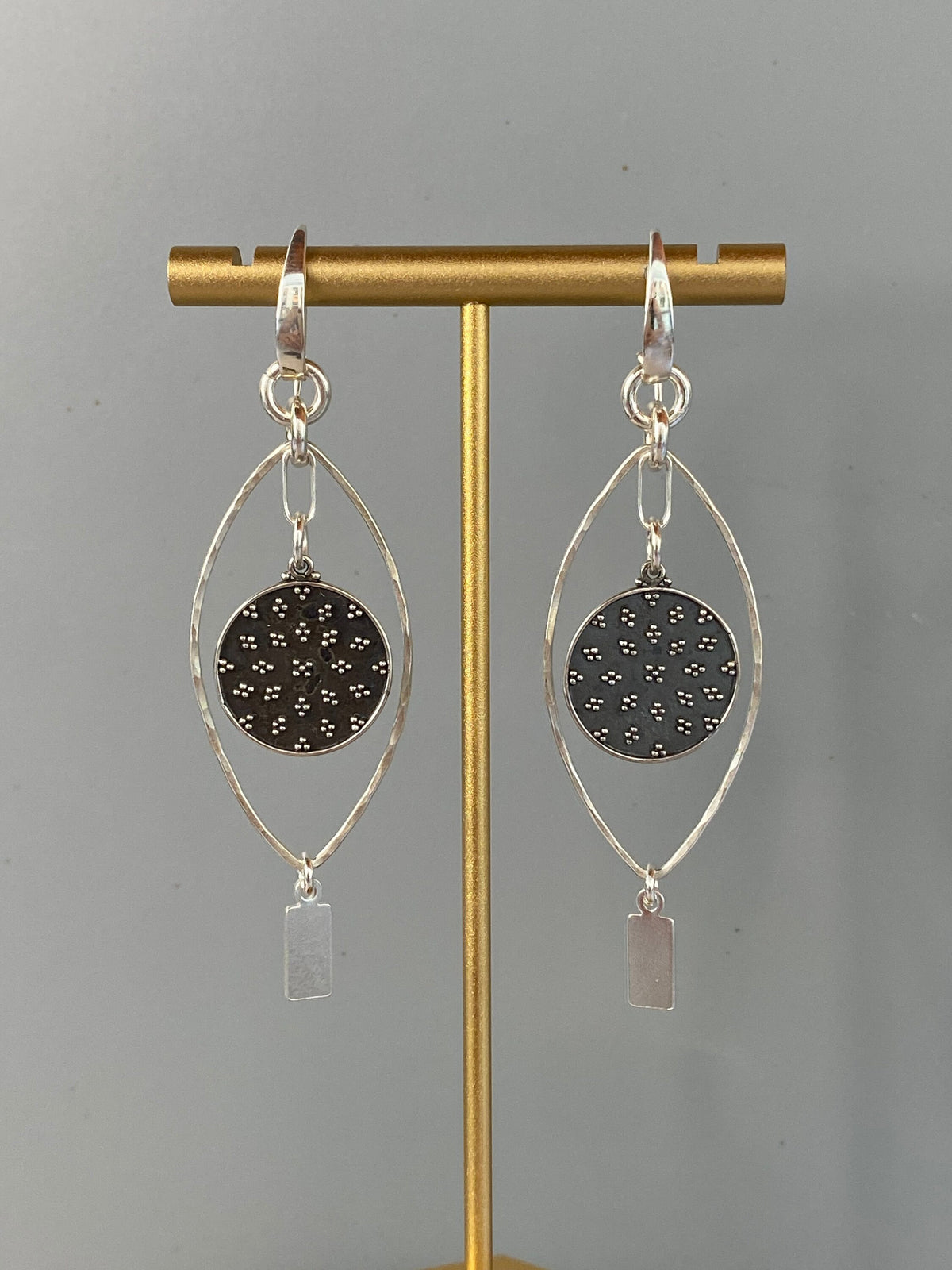 Oxidized Sterling Silver Shield Dangle Earrings