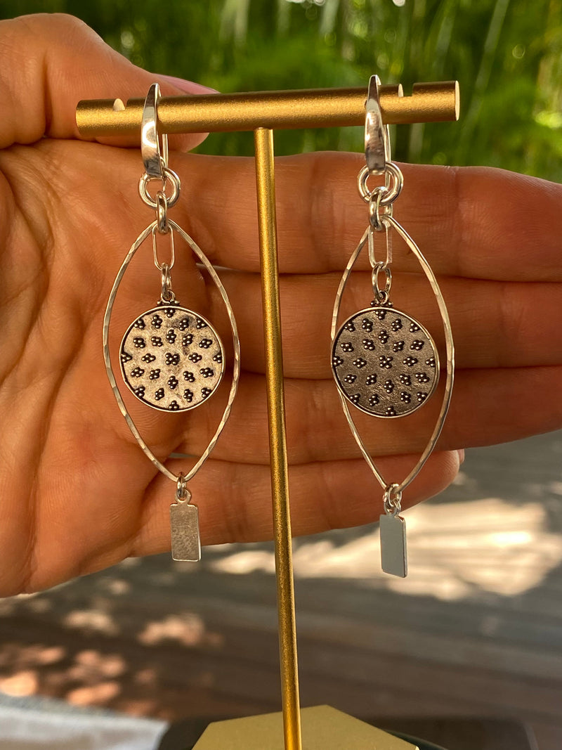 Oxidized Sterling Silver Shield Dangle Earrings