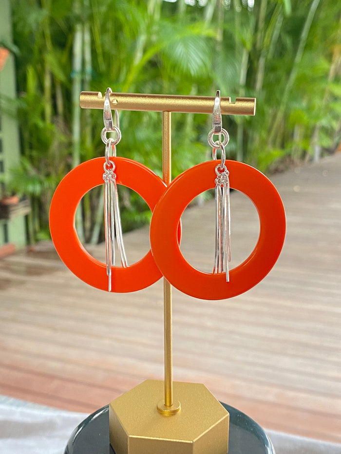 Orange Vintage Lucite and Sterling Silver Hoopti Earrigs