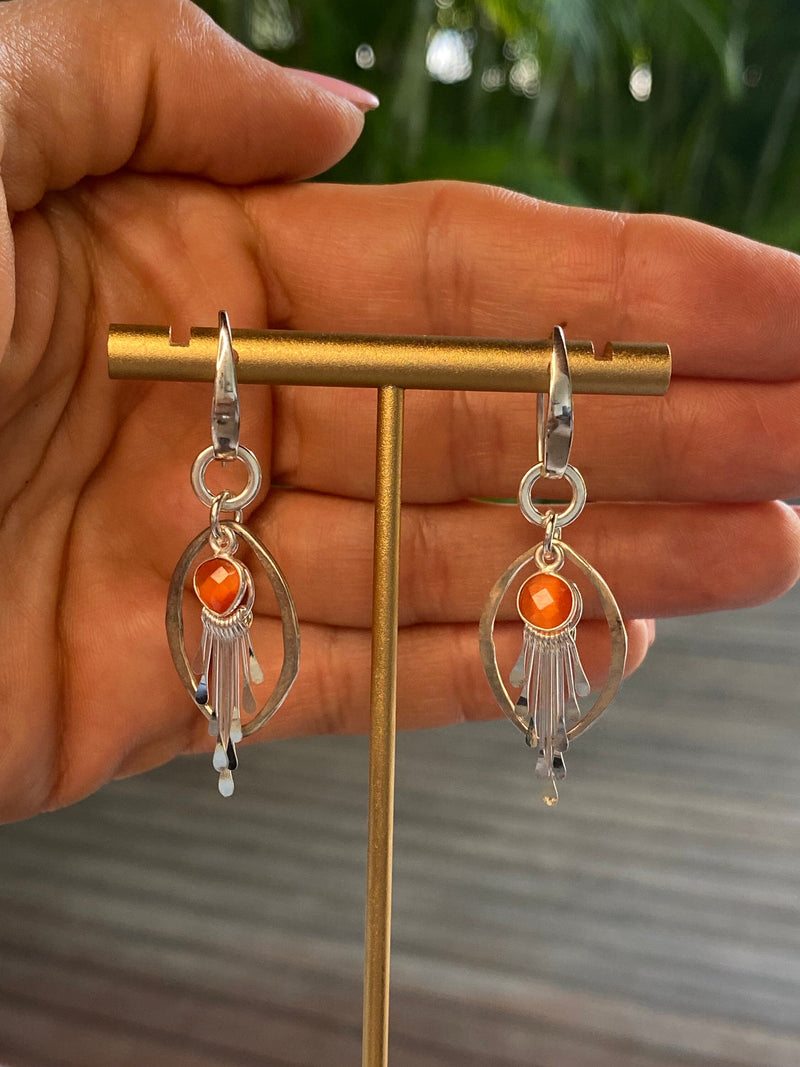 Mona Liisa Orange Burst and Sterling Silver Handmade Dangle Earrings