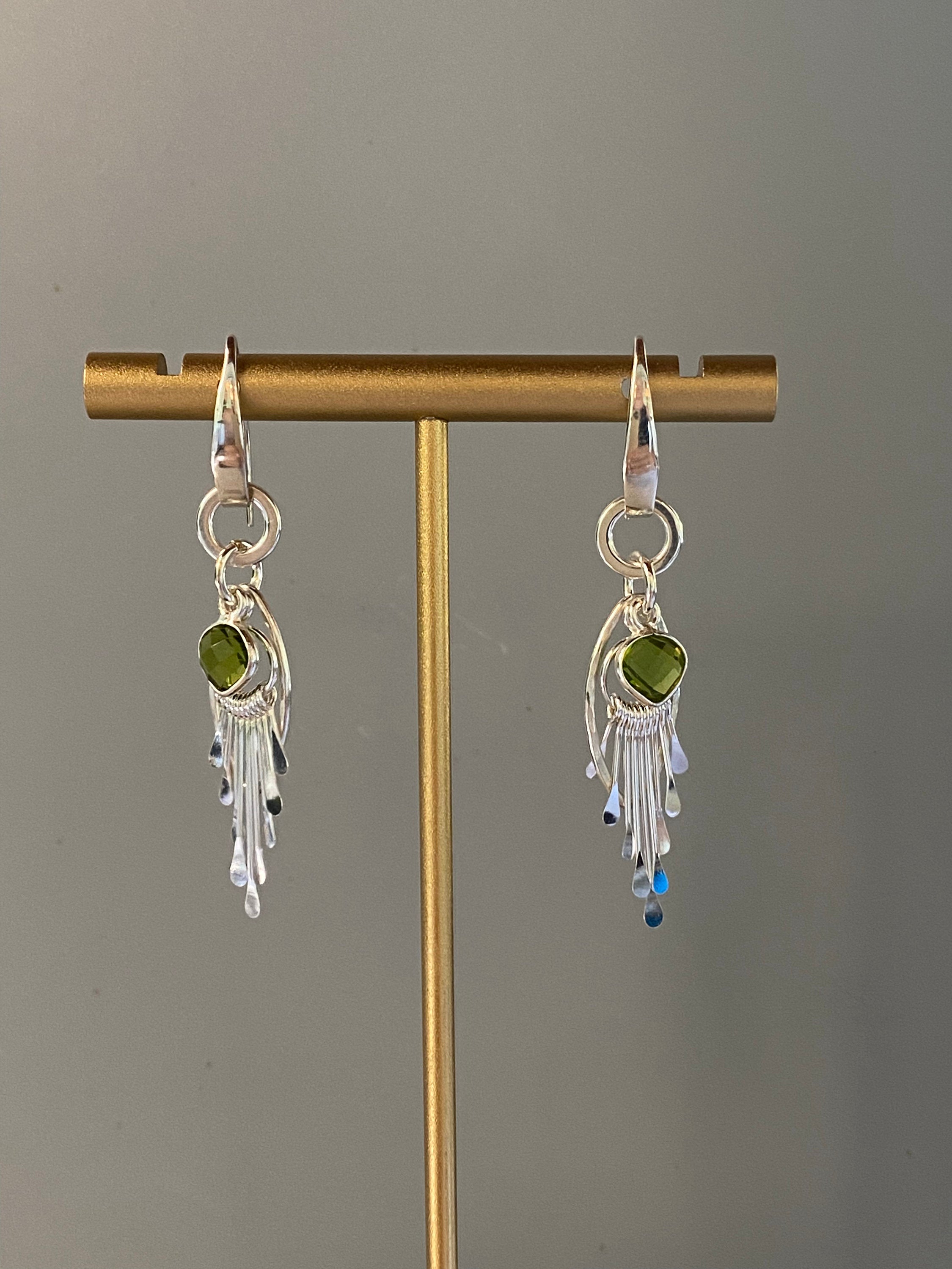 Frosty Bells - dangle floral shops silver earrings with apple-green peridot nuggets