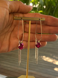 Fuschia Pink Austrian Crystal and Sterling Silver Handmade Sterling Silver Hoops